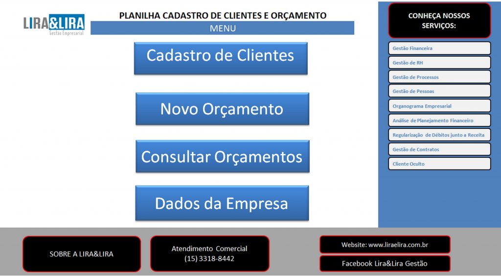 Planilha de Cadastro de Clientes e Orçamento Planilhas Prontas