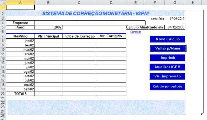 Sistema De Atualização Monetária IGPM_b - Planilhas Prontas